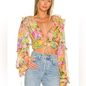 For love lemons floral crop shirt L